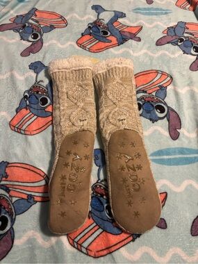 Cozy Knit Sherpa-Lined Slipper Socks in Beige